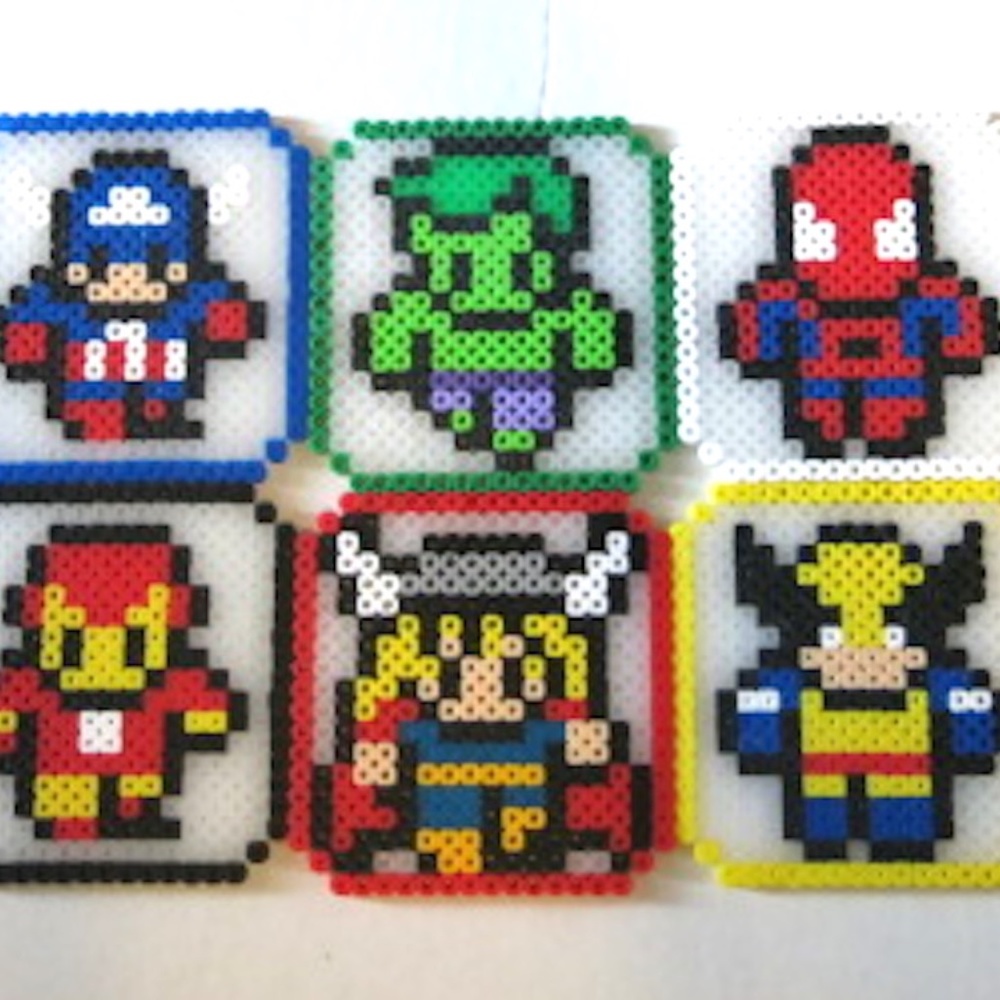 Perler Beads Set of 6 Avengers Coasters